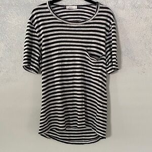 A.L.C. Black and Gray Striped T-Shirt Size Women L / Preowned